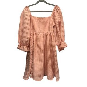 Entro Babydoll Dress L Blush Pink Peasant Milkmaid Puff Sleeve Romance Feminine